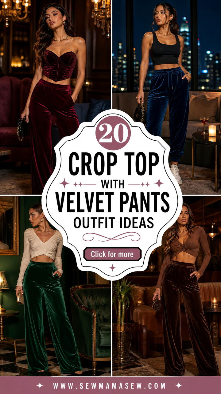 20 Crop Top With Velvet Pants Outfit Ideas for Luxe Evening Style - 20 Crop Top With Velvet Pants Outfit Ideas for Luxe Evening Style