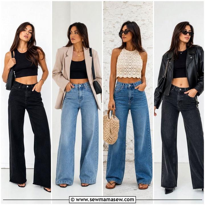 20 Crop Top With Wide Leg Jeans Outfit Ideas for Modern Street Style