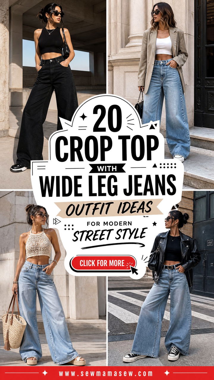20 Crop Top With Wide Leg Jeans Outfit Ideas for Modern Street Style - 20 Crop Top With Wide Leg Jeans Outfit Ideas for Modern Street Style