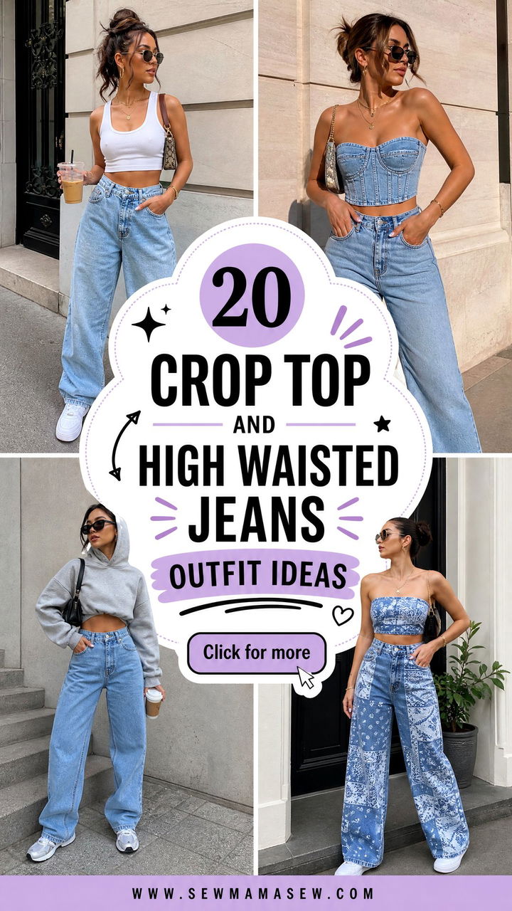 20 Crop Top and High Waisted Jeans Outfit Ideas for Chic Days - 20 Crop Top and High Waisted Jeans Outfit Ideas for Chic Days