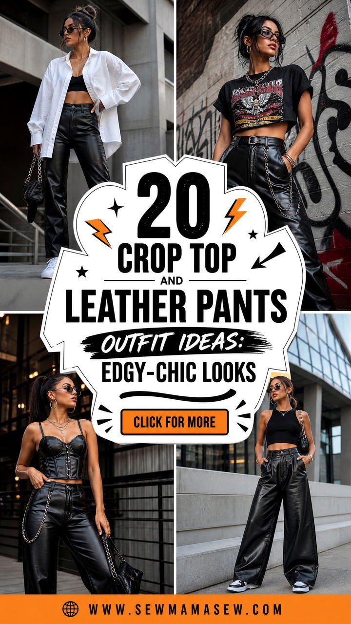 20 Crop Top and Leather Pants Outfit Ideas Edgy-Chic Looks - 20 Crop Top and Leather Pants Outfit Ideas: Edgy-Chic Looks