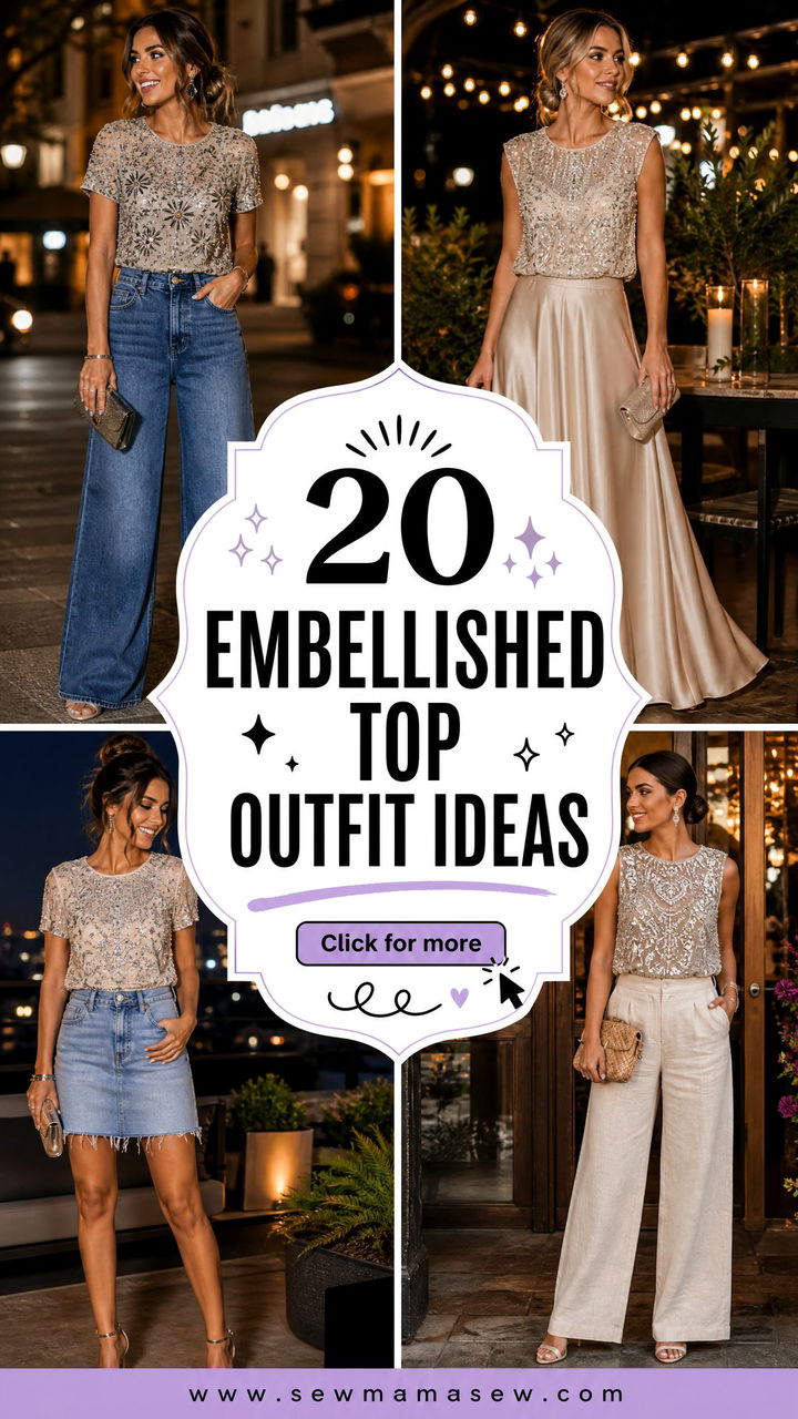 20 Embellished Top Outfit Ideas for Glam Night-Out Style - 20 Embellished Top Outfit Ideas for Glam Night-Out Style