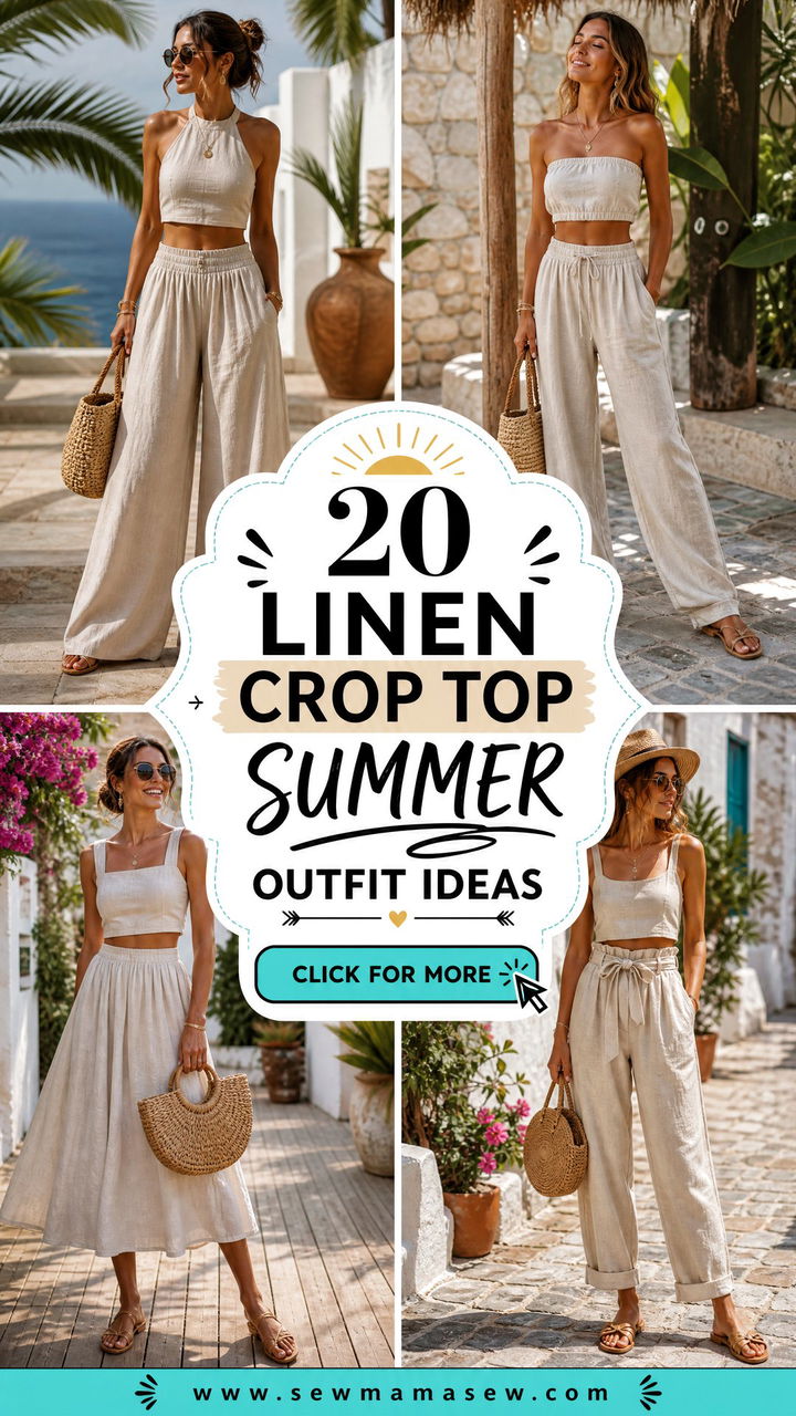 20 Linen Crop Top Summer Outfit Ideas for Breezy Vacation Style - 20 Linen Crop Top Summer Outfit Ideas for Breezy Vacation Style
