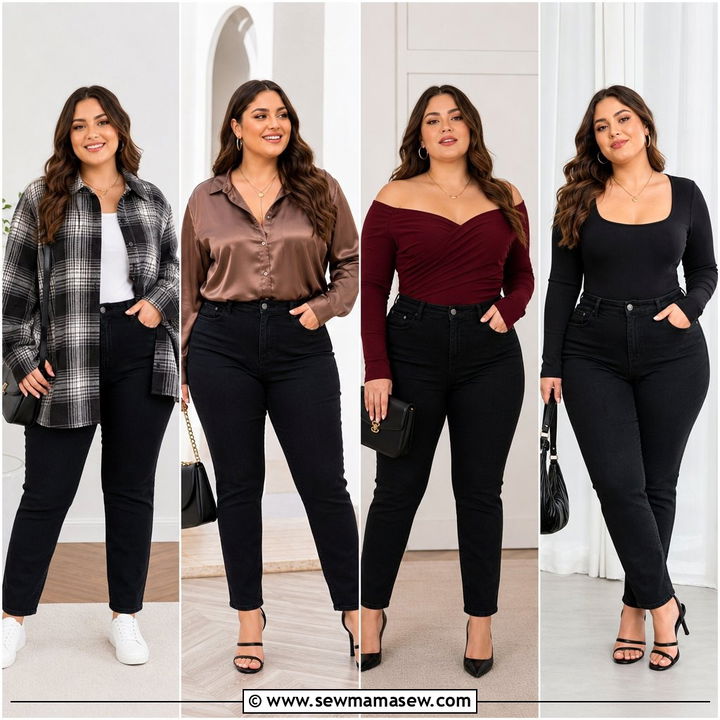 20 Plus Size Black Jeans Outfit Ideas for Sleek Everyday Style