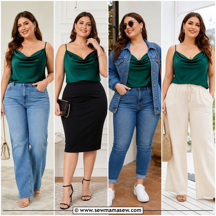20 Plus Size Cowl Neck Cami Top Outfit Ideas for Date Night