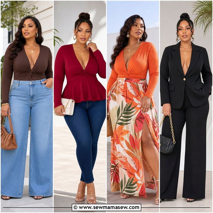 20 Plus Size Deep V Neck Top Outfit Ideas for Bold Style