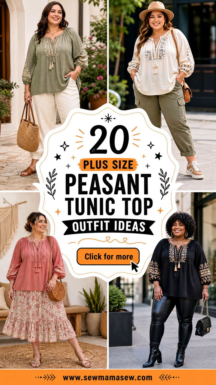 20 Plus Size Peasant Tunic Top Outfit Ideas for Easy Style - 20 Plus Size Peasant Tunic Top Outfit Ideas for Easy Style