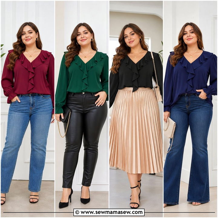 20 Plus Size Ruffle Blouse Outfit Ideas for Romantic Style