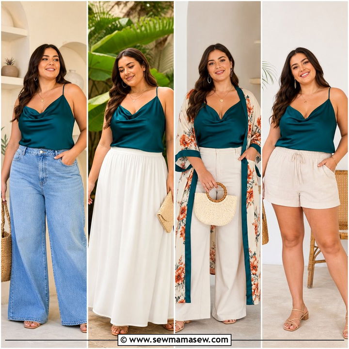 20 Plus Size Satin Cami Top Outfit Ideas for Summer Nights