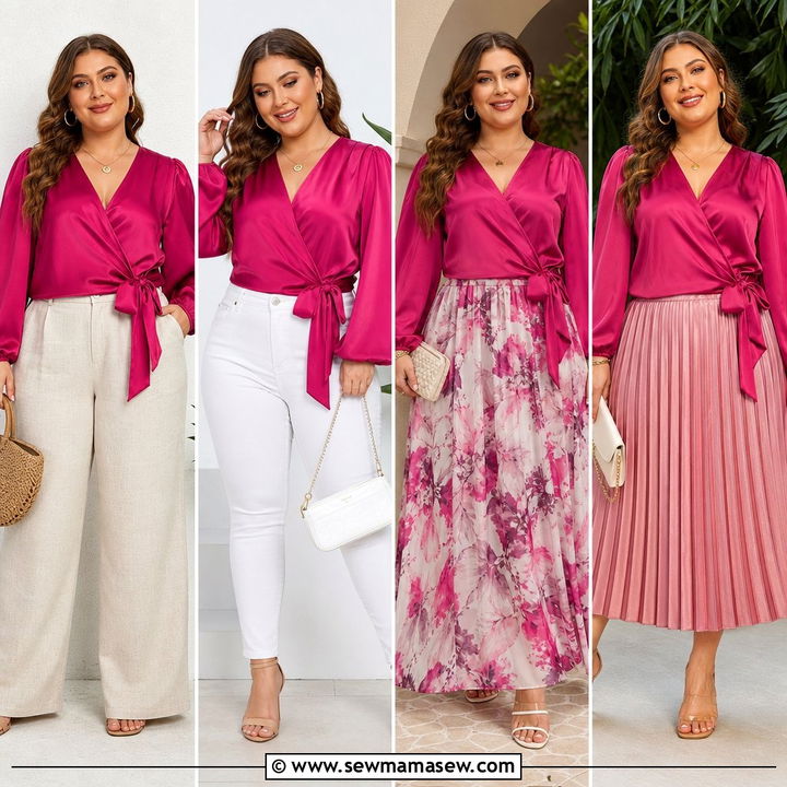 20 Plus Size Satin Wrap Top Outfit Ideas for Date Nights