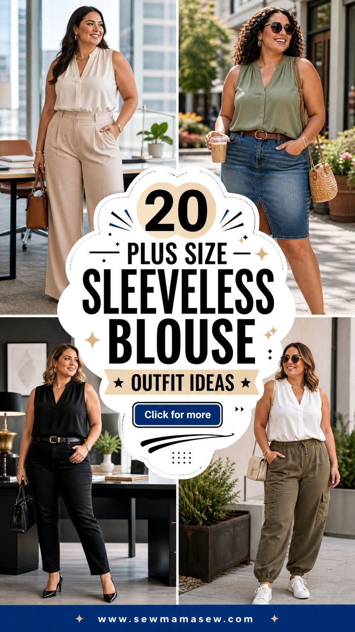 20 Plus Size Sleeveless Blouse Outfit Ideas for Work and Weekends - 20 Plus Size Sleeveless Blouse Outfit Ideas for Work and Weekends