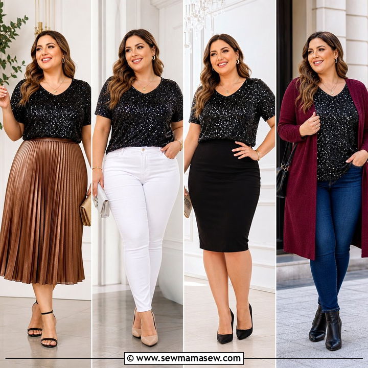20 Plus Size Sparkly Top Outfit Ideas for Party-Ready Glam