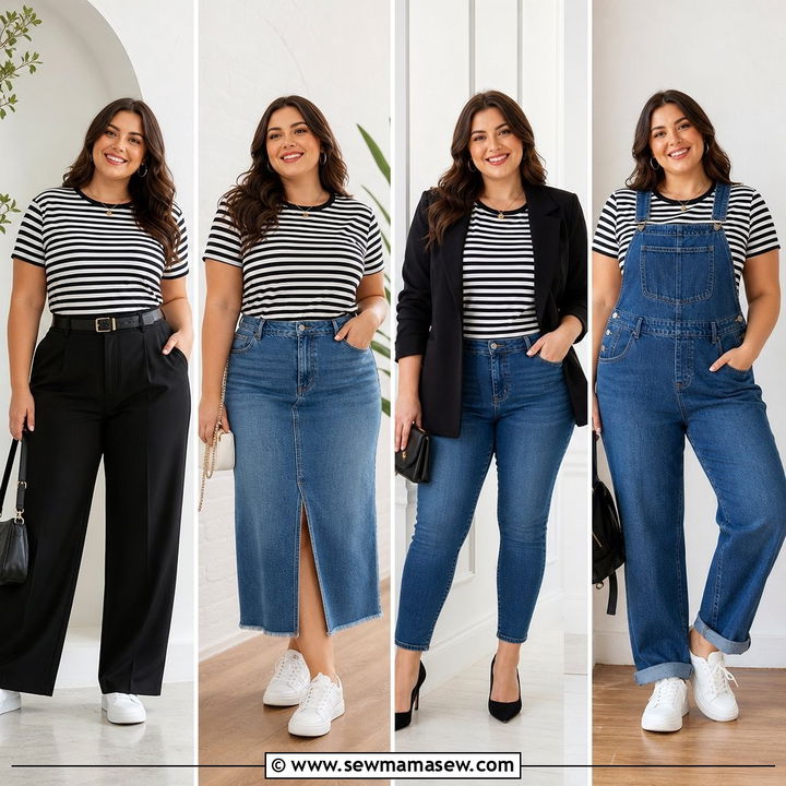 20 Plus Size Striped T Shirt Outfit Ideas for Casual Days