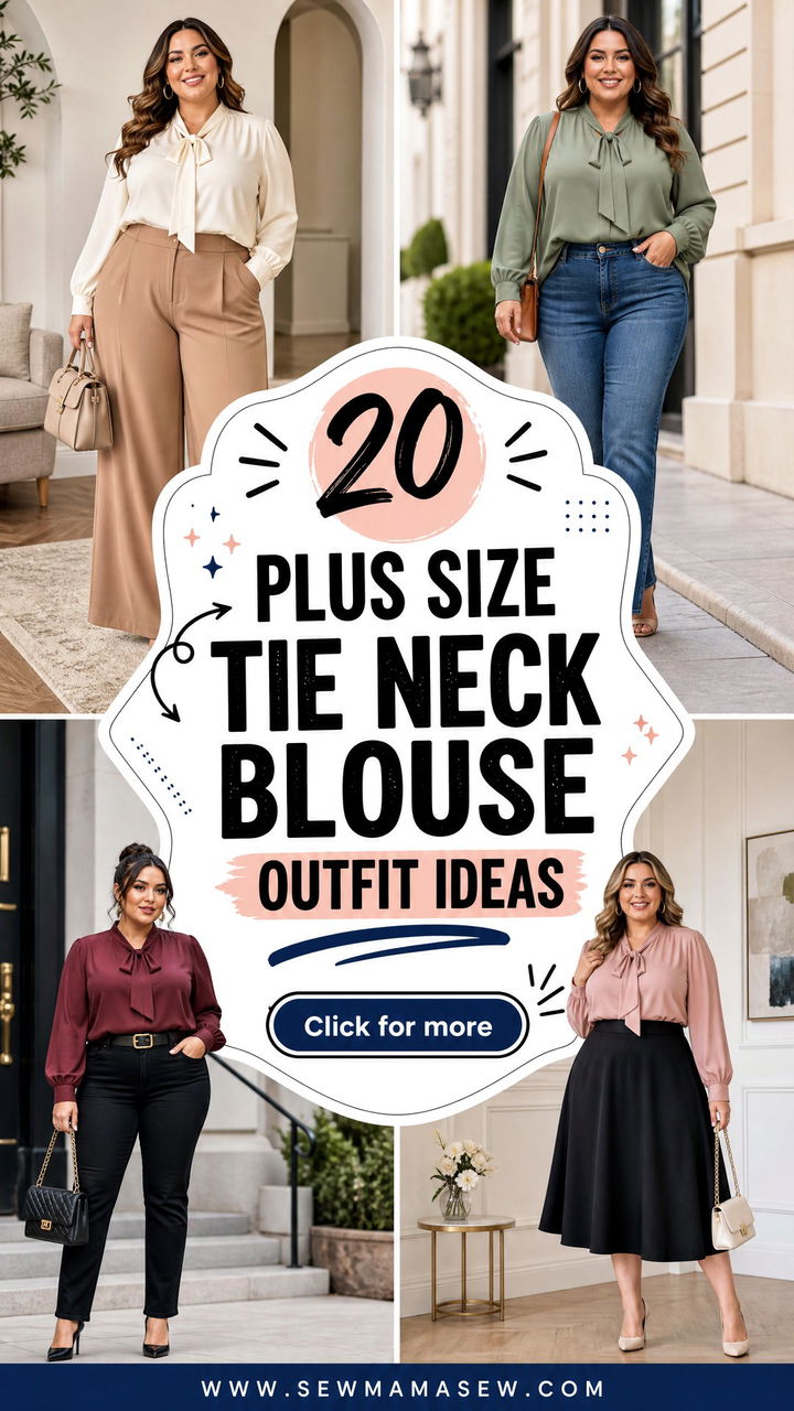20 Plus Size Tie Neck Blouse Outfit Ideas for Work and Weekends - 20 Plus Size Tie Neck Blouse Outfit Ideas for Work and Weekends