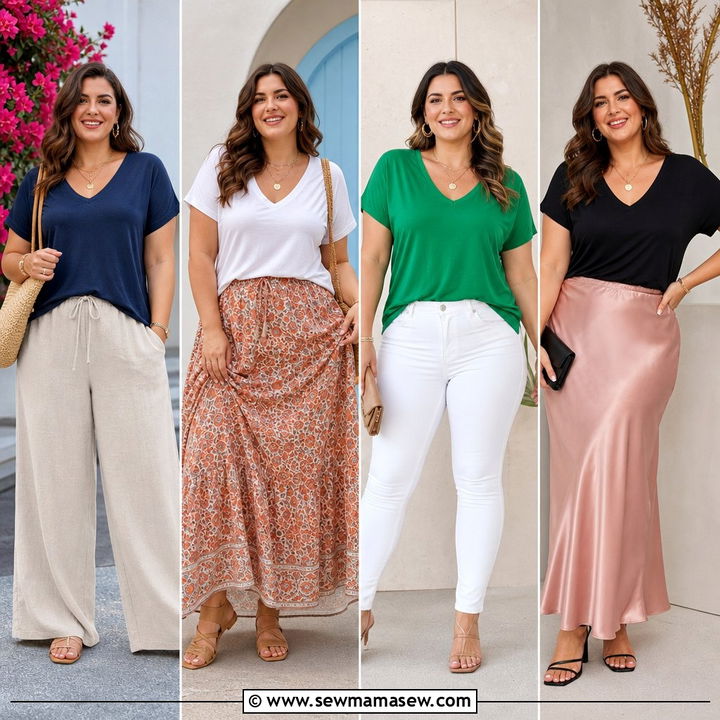 20 Plus Size V Neck T Shirt Outfit Ideas for Easy Everyday Style