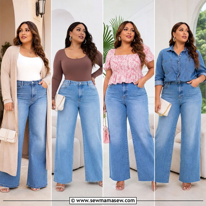 20 Plus Size Wide Leg Jeans Outfit Ideas for Chic Everyday Style