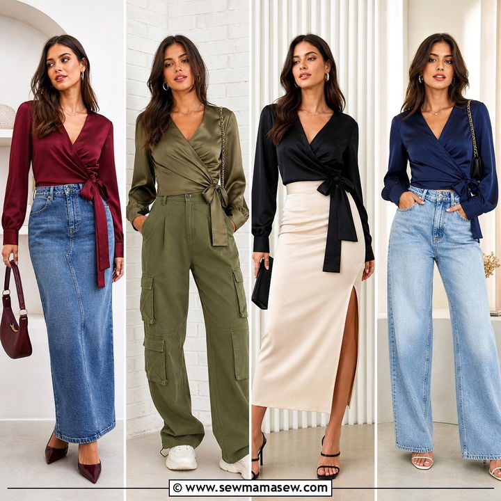 20 Satin Wrap Top Outfit Ideas for Elegant Date-Night Style