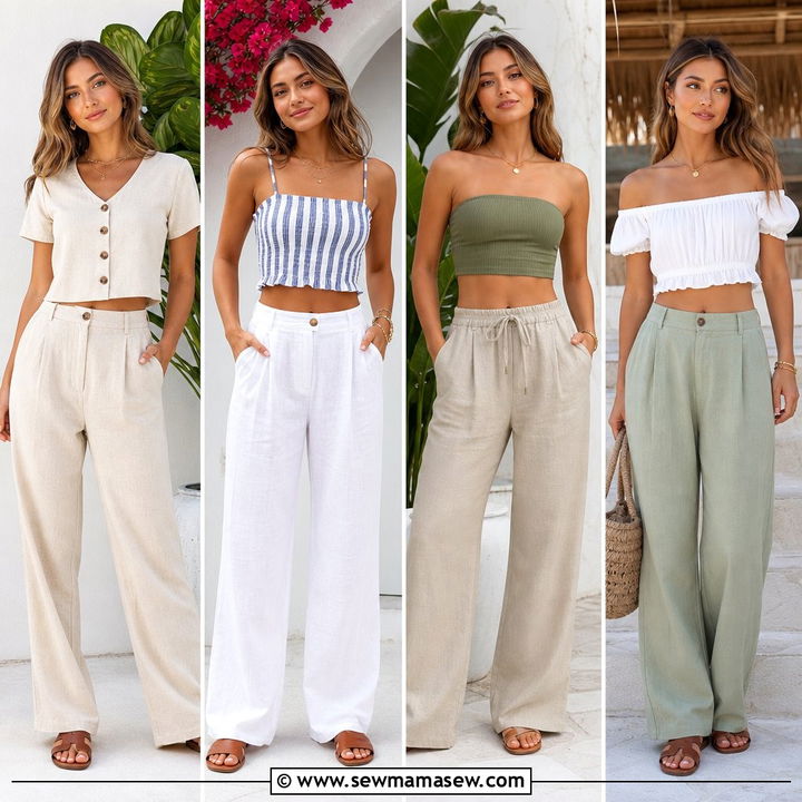 20 Summer Crop Top Outfit Ideas With Linen Pants to Copy