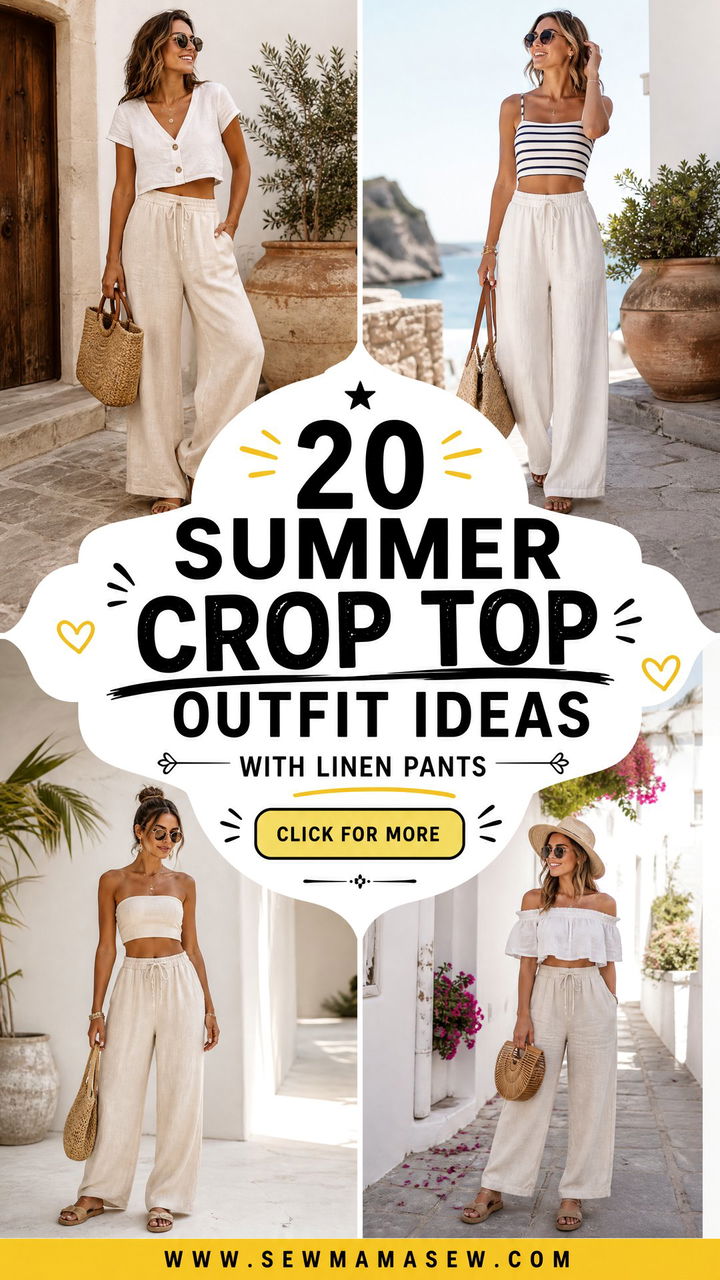 20 Summer Crop Top Outfit Ideas With Linen Pants to Copy - 20 Summer Crop Top Outfit Ideas With Linen Pants to Copy