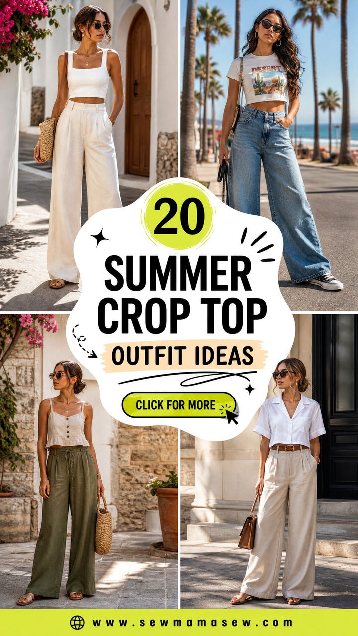 20 Summer Crop Top Outfit Ideas With Wide Leg Pants to Try - 20 Summer Crop Top Outfit Ideas With Wide Leg Pants to Try