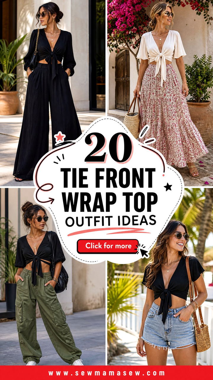 20 Tie Front Wrap Top Outfit Ideas for Flattering Style - 20 Tie Front Wrap Top Outfit Ideas for Flattering Style