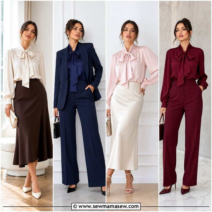 20 Tie Neck Blouse Outfit Ideas for Polished Work Style
