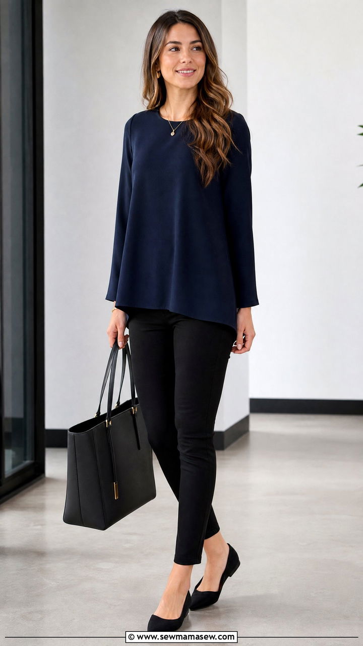 A Line Top With Slim Black Pants - 20 a line top outfit ideas