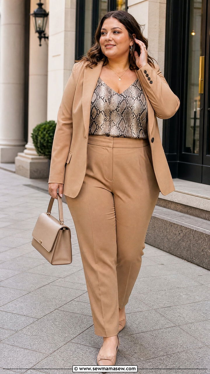Animal Print Top With Matching Neutral Set - 20 plus size animal print top outfit ideas