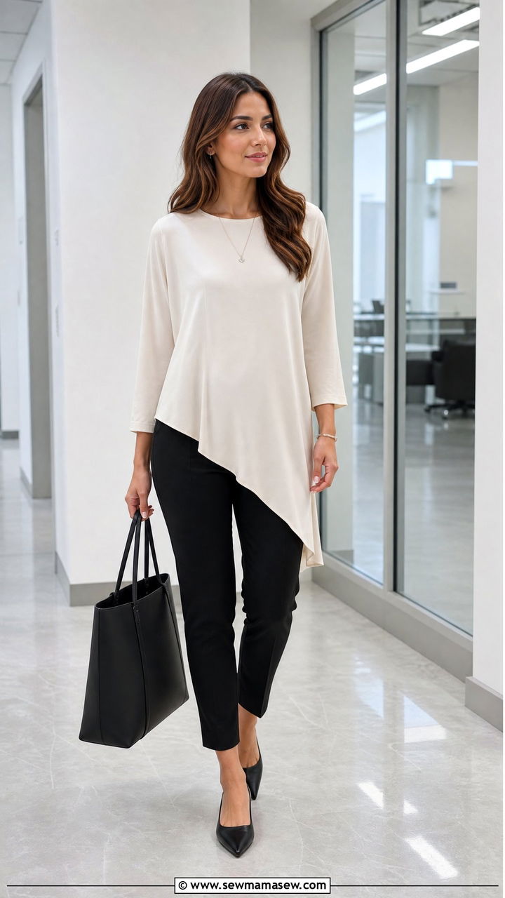 Asymmetrical Hem Top With Slim Pants - 20 asymmetrical top outfit ideas