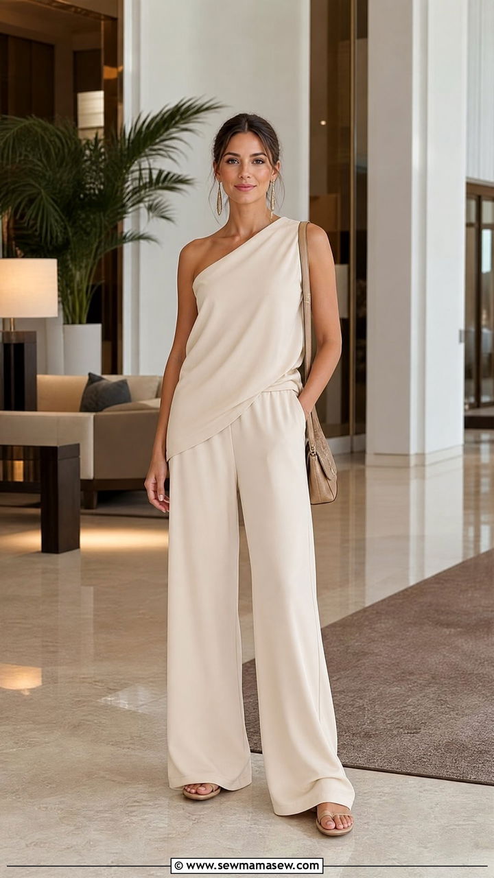 Asymmetrical Top With Matching Pants - 20 asymmetrical top outfit ideas