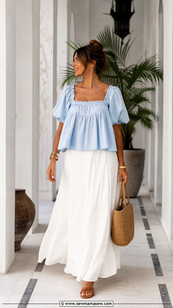 Babydoll Top With Maxi Skirt - 20 babydoll top outfit ideas