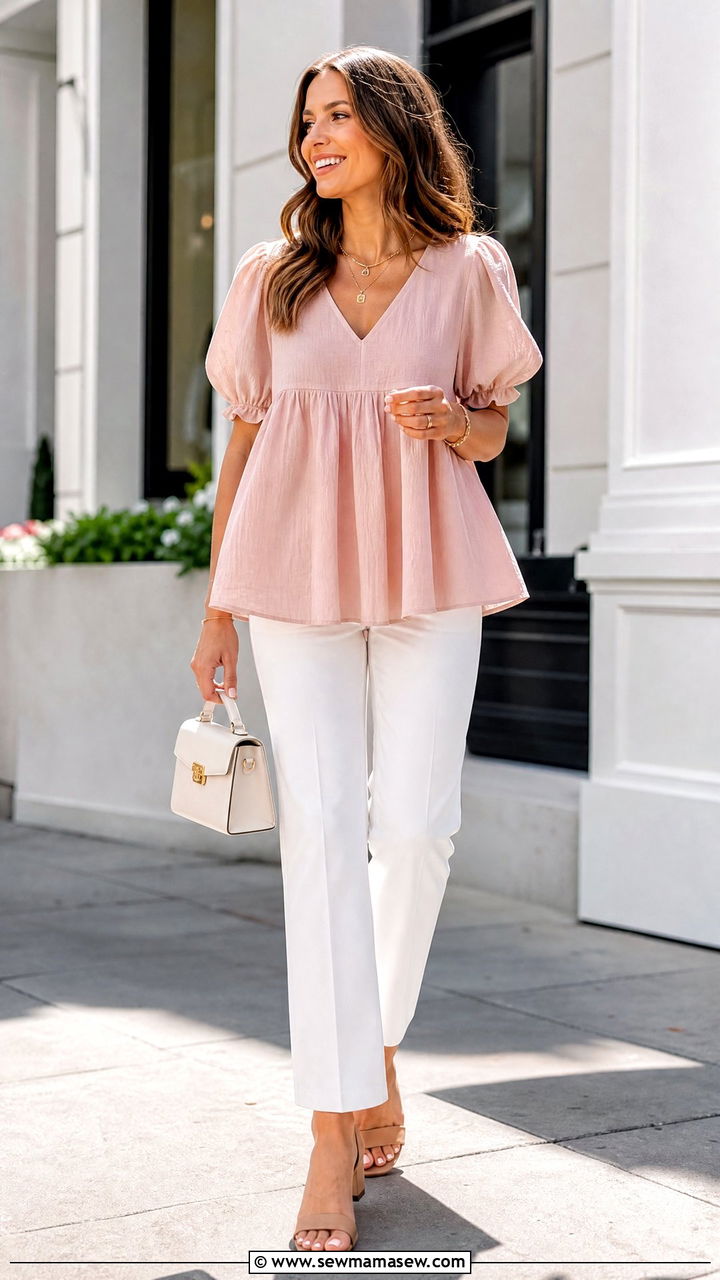Babydoll Top With White Pants - 20 babydoll top outfit ideas
