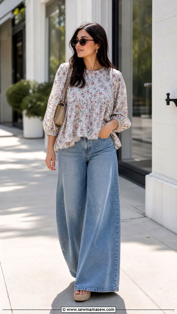 Babydoll Top With Wide Leg Jeans - 20 babydoll top outfit ideas