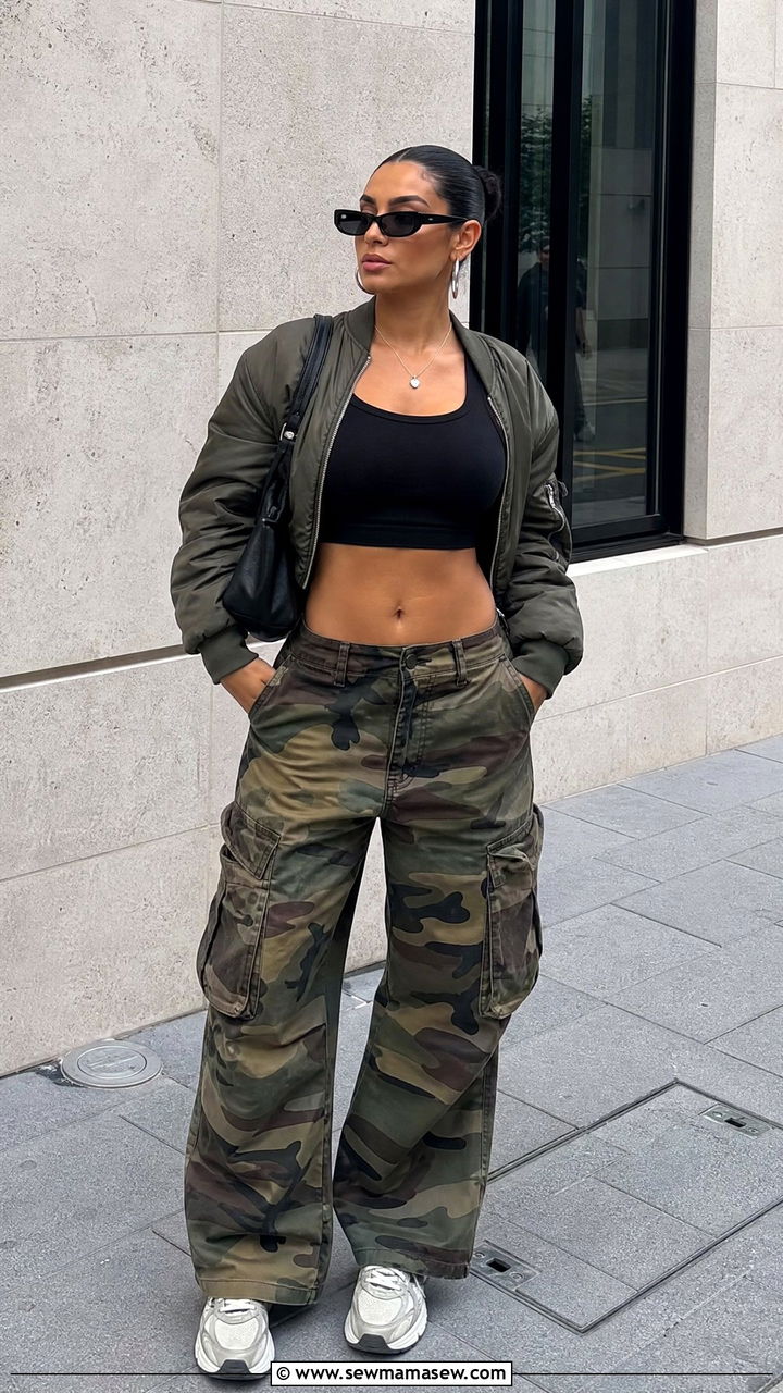 Baddie Crop Top With Camo Pants - 20 baddie crop top outfit ideas