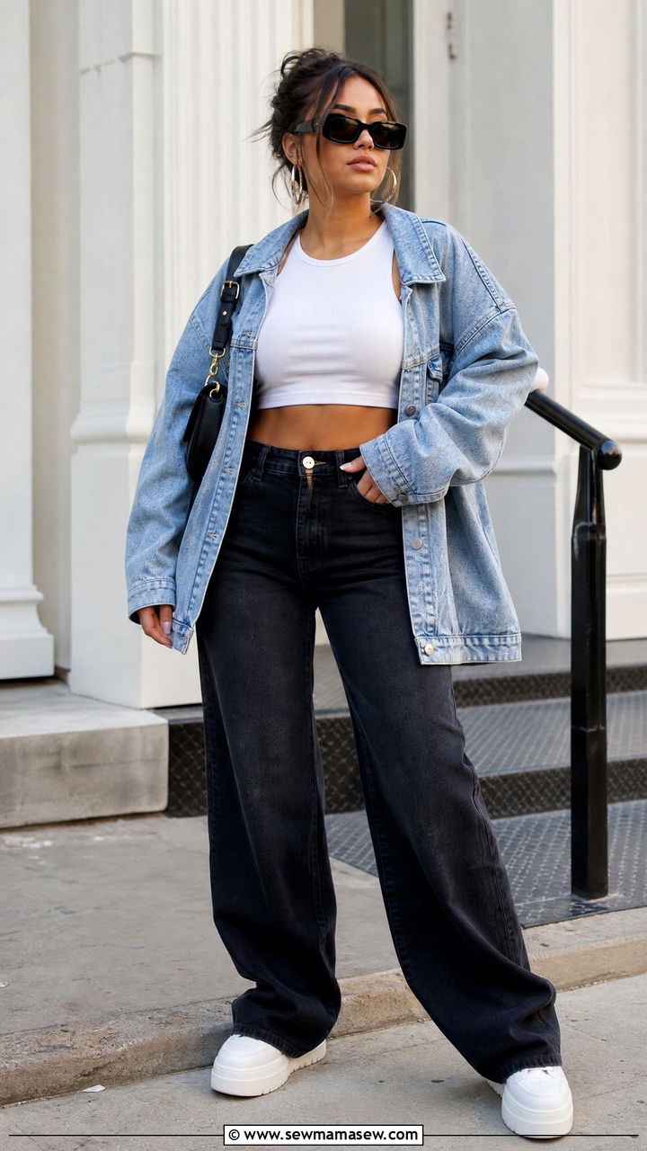 Baddie Crop Top With Denim Jacket - 20 baddie crop top outfit ideas