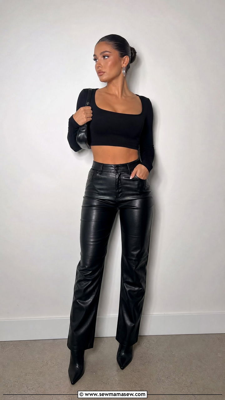 Baddie Crop Top With Faux Leather Pants - 20 baddie crop top outfit ideas
