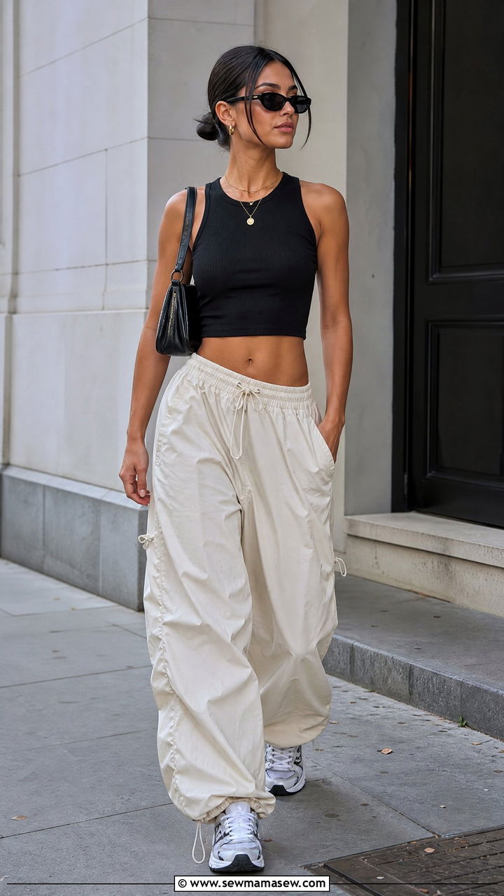 Baddie Crop Top With Parachute Pants - 20 baddie crop top outfit ideas
