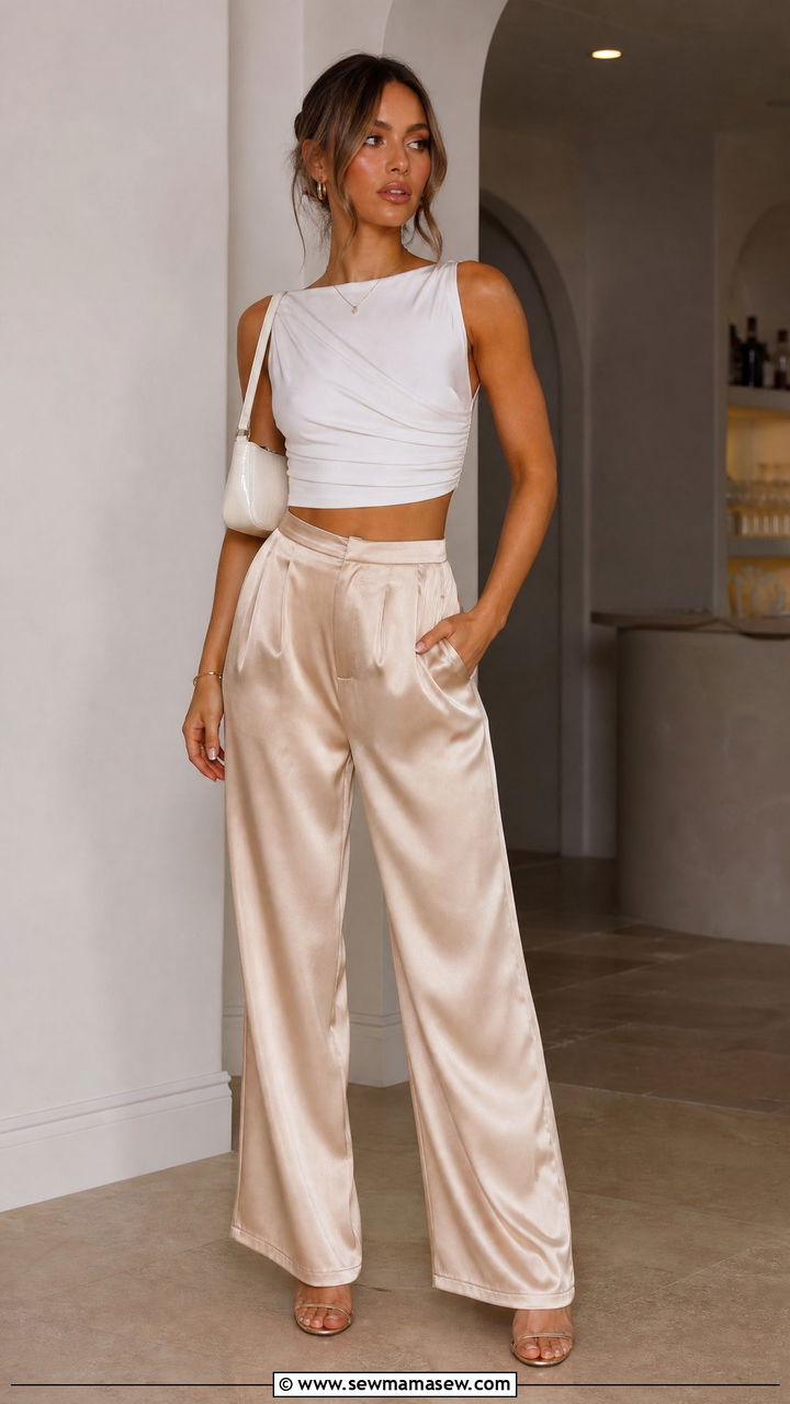 Baddie Crop Top With Satin Pants - 20 baddie crop top outfit ideas