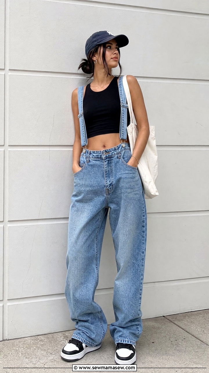 Baggy Overalls With Fitted Crop Top - 20 crop top with overalls outfit ideas