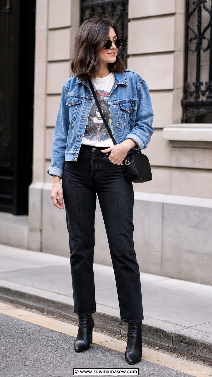 Band Tee With Denim Jacket - 20 band tee outfit ideas