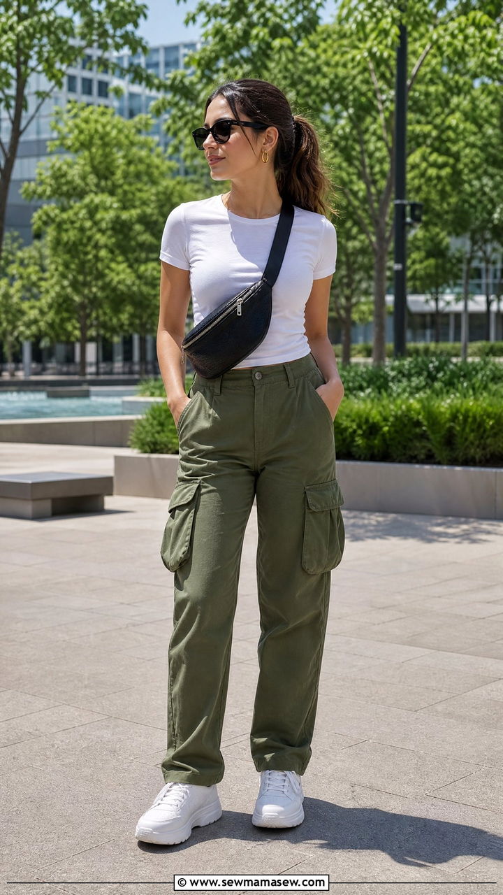 Basic Tee With Cargo Pants - 20 basic tee outfit ideas