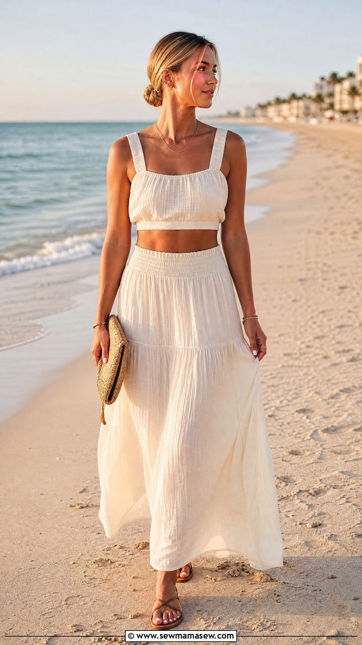 Beach Crop Top With Matching Maxi Skirt - 20 beach crop top outfit ideas