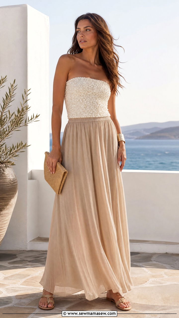 Beaded Tube Top With Maxi Skirt - 20 beaded top outfit ideas