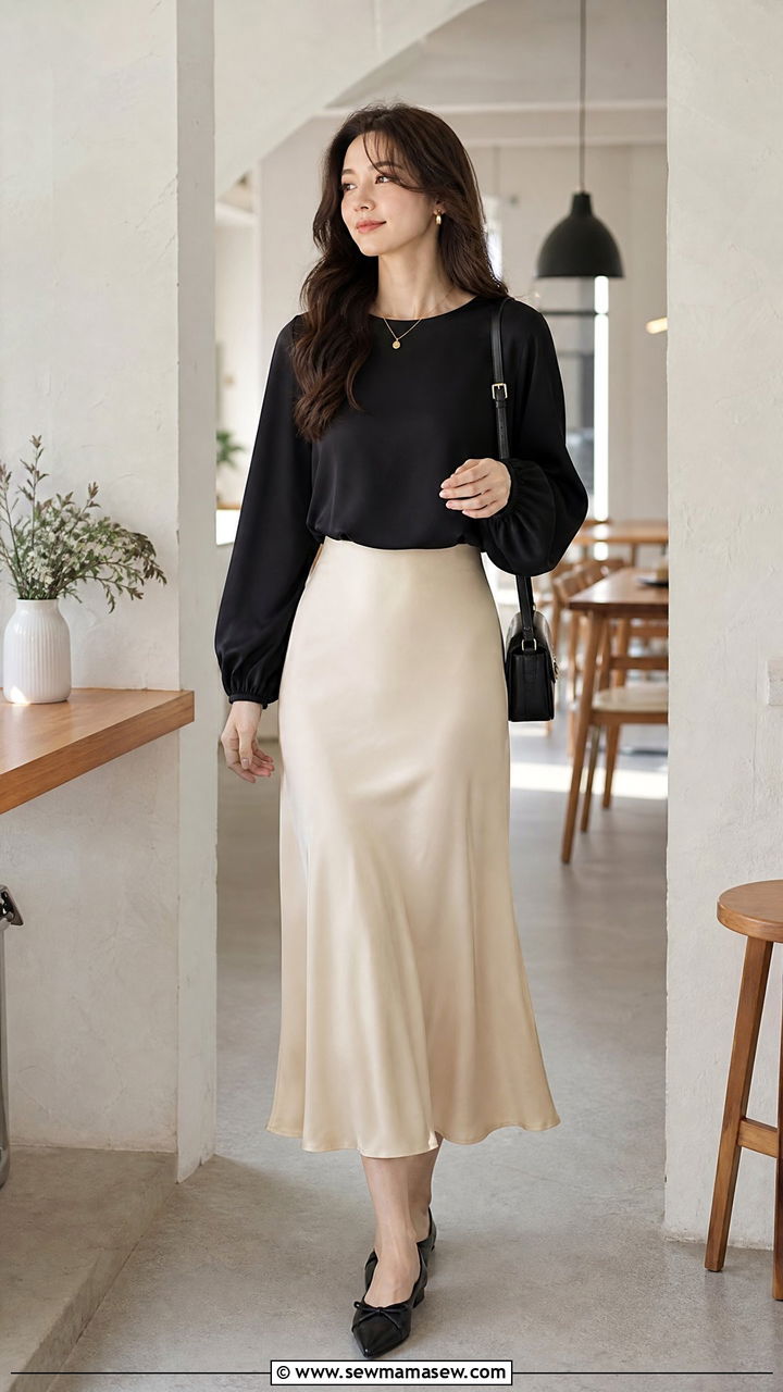 Bishop Sleeve Top With Slip Skirt - 20 bishop sleeve top outfit ideas