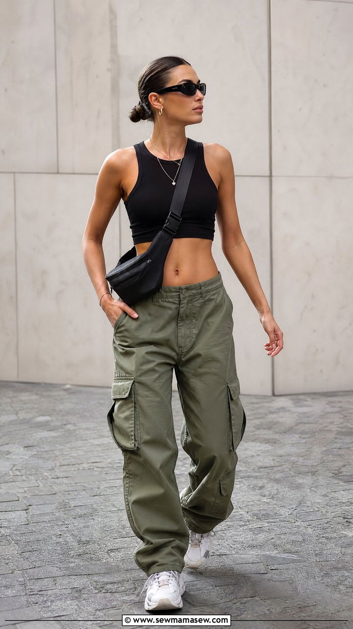 Black Crop Top With Cargo Pants - 20 cute crop top outfits
