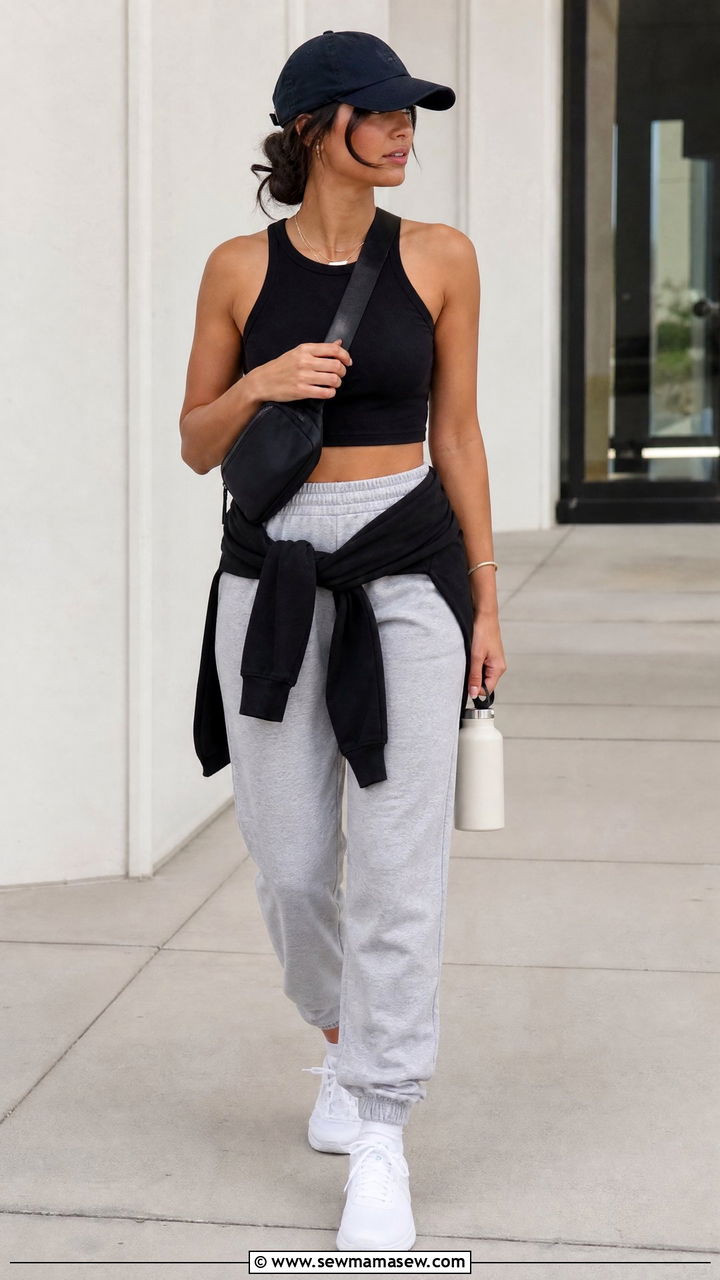 Black Crop Top With Joggers - 20 black crop top outfit ideas