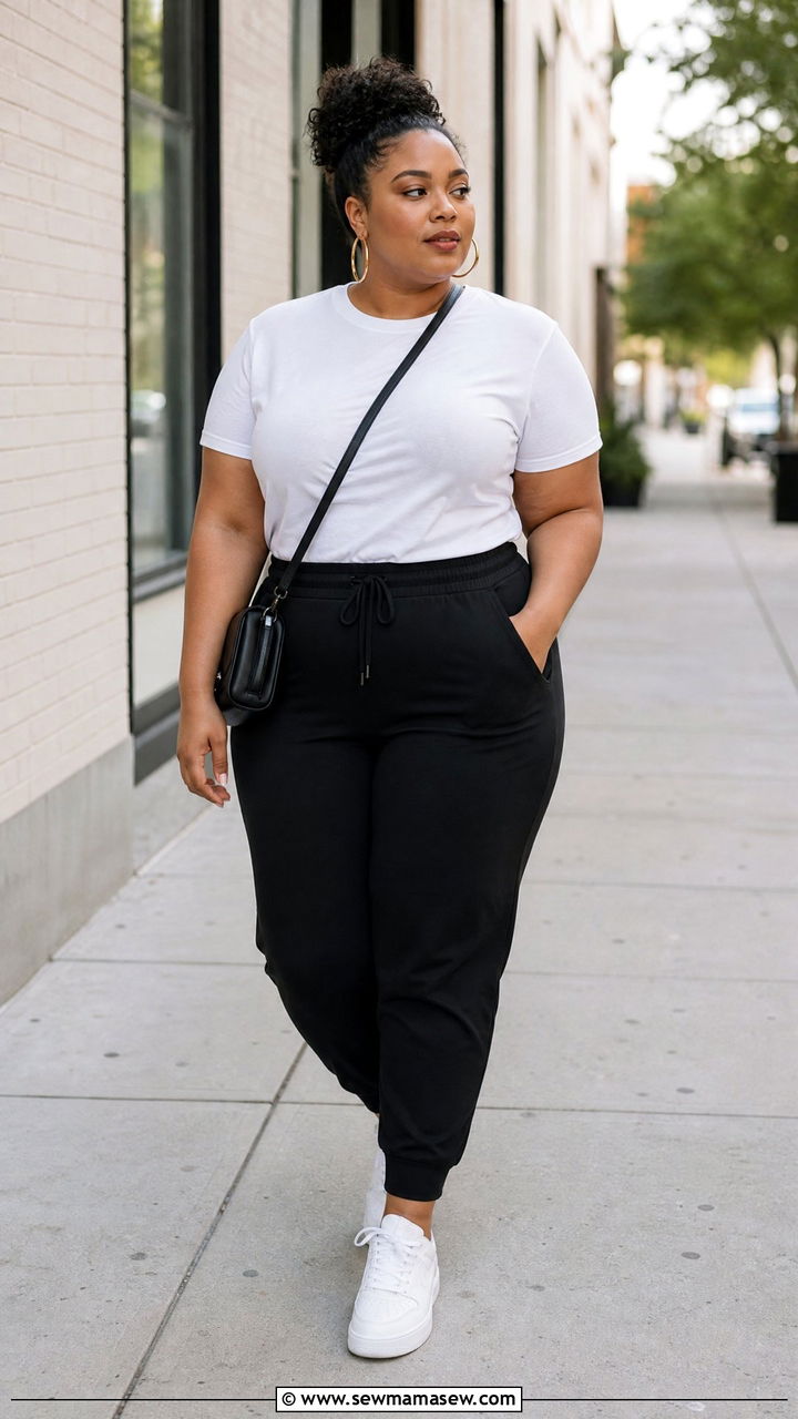Black Joggers With White T Shirt Outfit - 20 plus size joggers outfit ideas