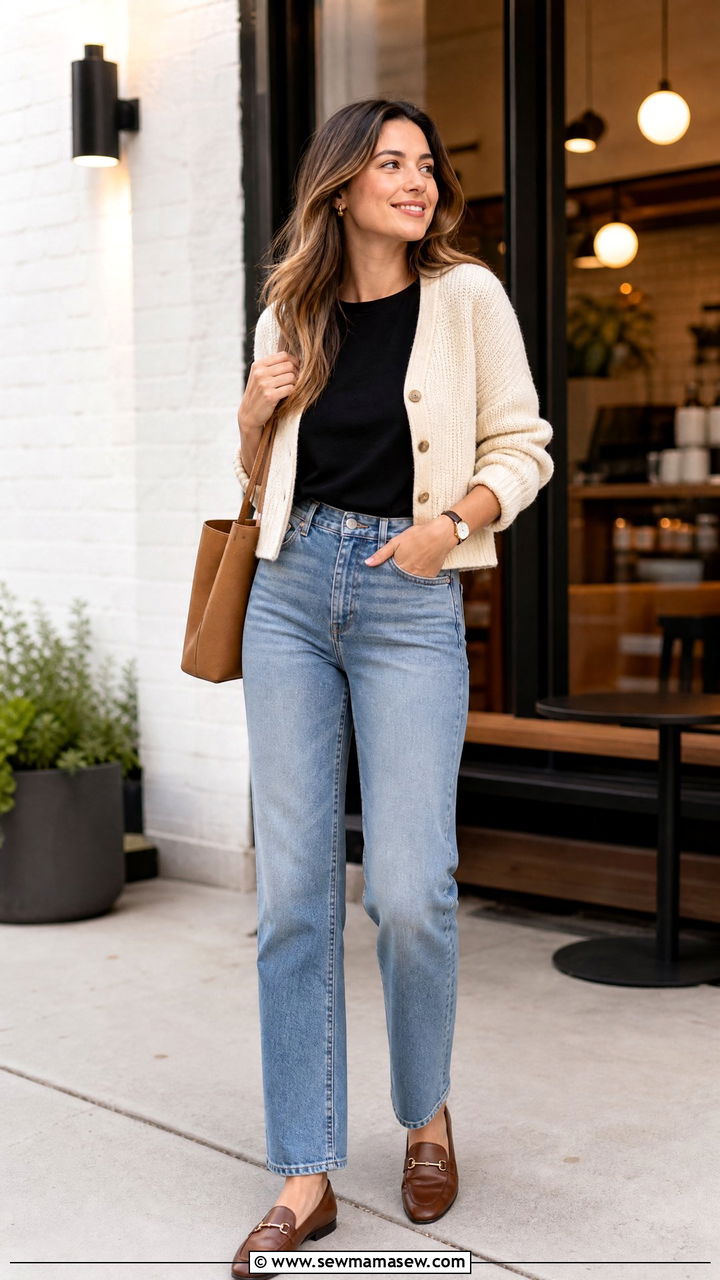 Black T Shirt With Cardigan And Jeans - 20 black t shirt outfit ideas