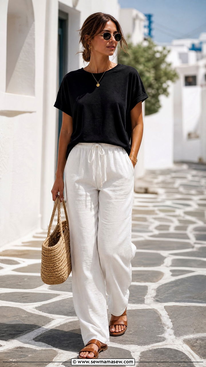 Black T Shirt With Linen Pants - 20 black t shirt outfit ideas