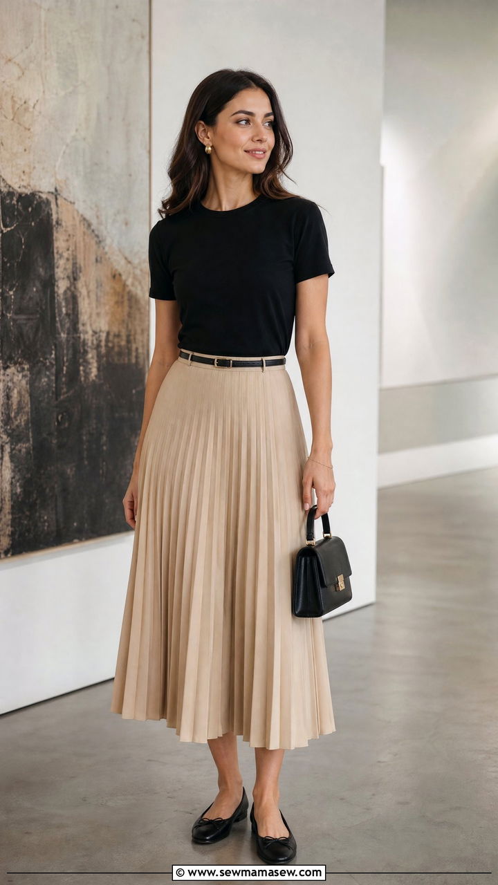 Black T Shirt With Pleated Skirt - 20 black t shirt outfit ideas